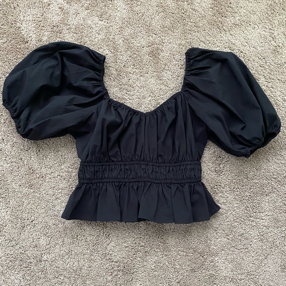 Express black puff sleeve crop top